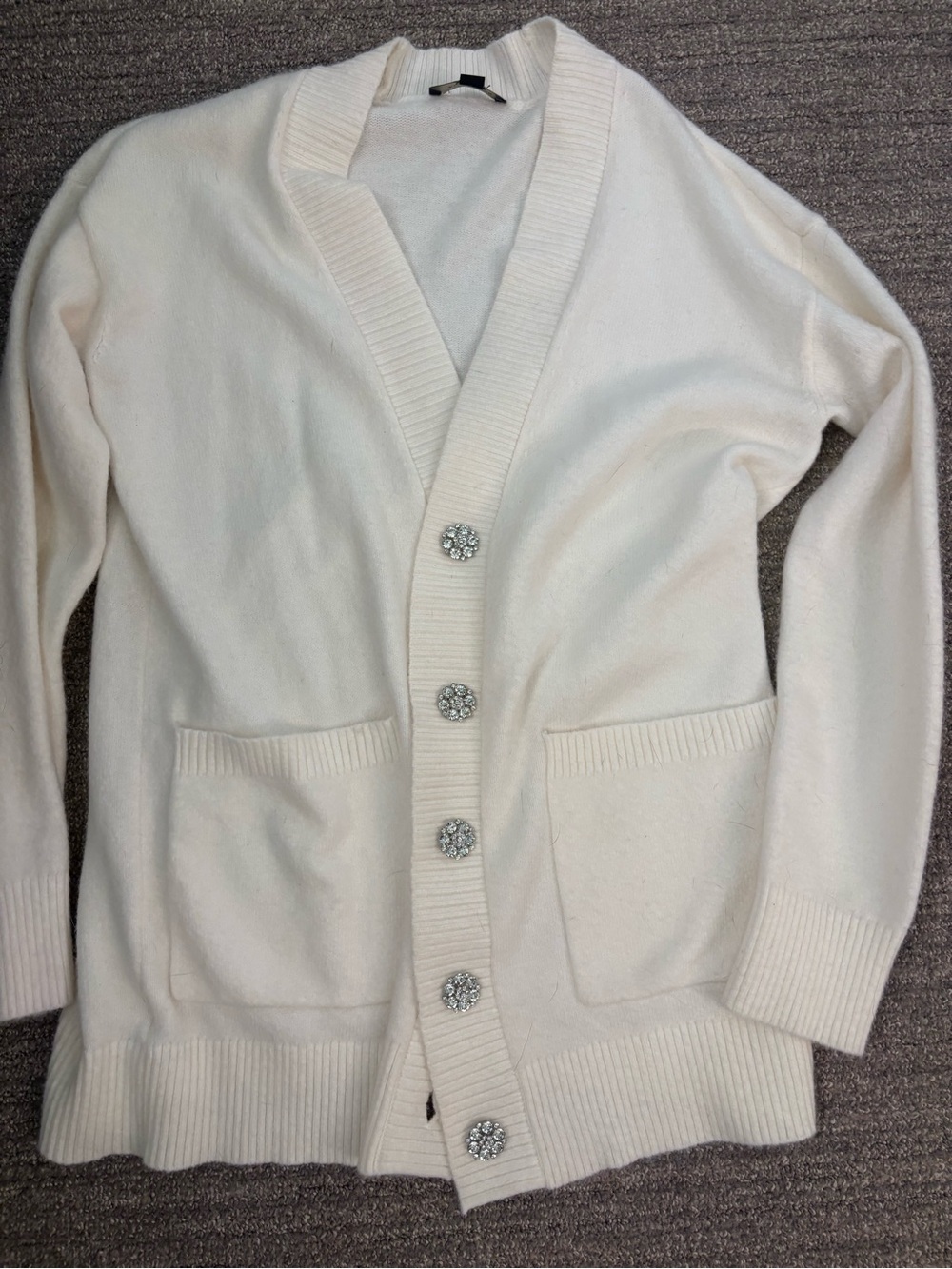 Ann Taylor Cream Button-Front Cardigan with Decorative Buttons